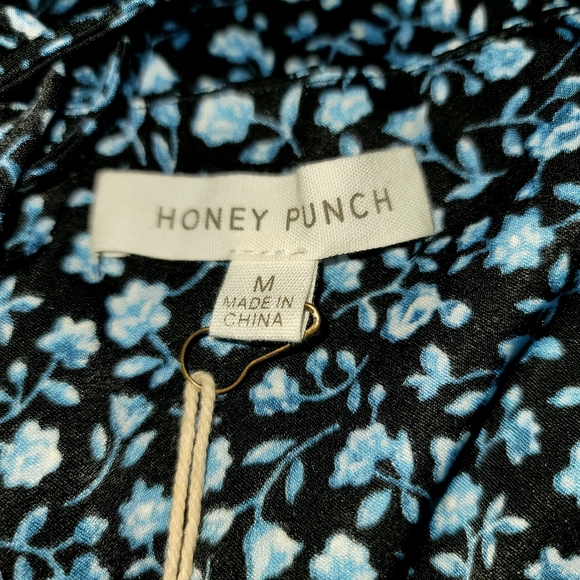 Women's jumpsuit blue floral strapless elastic zip wide legs - Picture 5 of 7